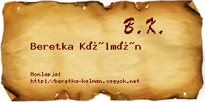 Beretka Kálmán névjegykártya